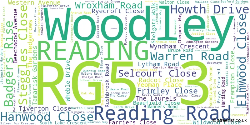 A word cloud for the RG5 3 postcode
